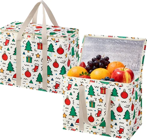 Vista 26 de VENO Paquete de 2 bolsas enfriadoras aisladas para entrega de alimentos, bolsas de compras plegables y reutilizables con cremallera, plegables