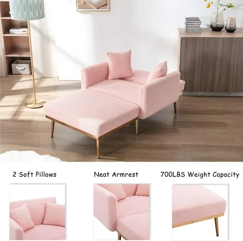 Vista 5 de Chaise Lounge para interiores, silla de tela de peluche con 3 ángulos ajustables, sillas convertibles en camas con 2 almohadas, cómoda silla