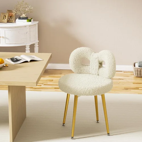 Vista 6 de ROOMTEC Silla de tocador con respaldo, silla giratoria para maquillaje con patas tapizadas y de metal dorado para dormitorio y sala de estar