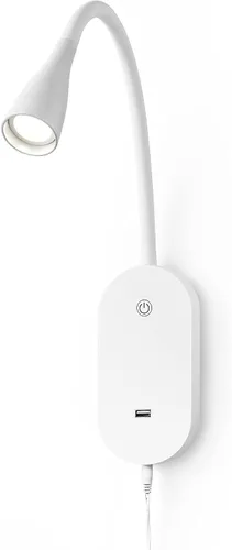 Vista 8 de Luz de lectura de pared, lámpara de libro para leer en la cama, lámpara de lectura moderna con salida USB y control táctil, 5 luces LED regulables