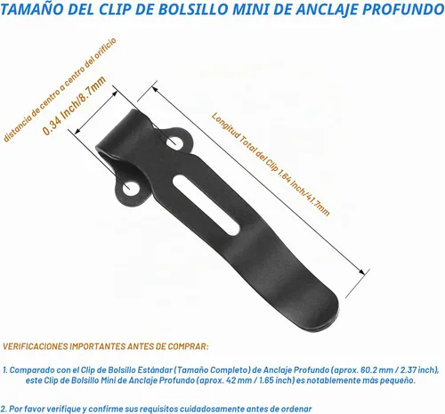 Vista 4 de Juego de Clips de Bolsillo Mini de Acero Inoxidable para Transporte Profundo - 1.64 pulgadas o 41.7 mm Tamaño Mini Compatible con Benchmade Bugout
