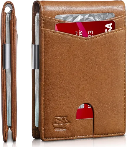Vista 12 de Zitahli - Carteras delgadas con clip para dinero para hombre, tarjetero minimalista, de cuero, plegable, con bloqueo RFID, cartera de bolsillo