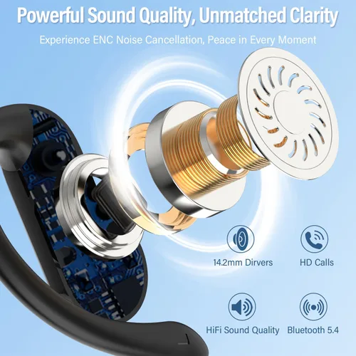 Vista 2 de Auriculares de oreja abierta, auriculares inalámbricos Bluetooth 5.4 con ganchos para los oídos, auriculares estéreo de alta fidelidad de 32 horas
