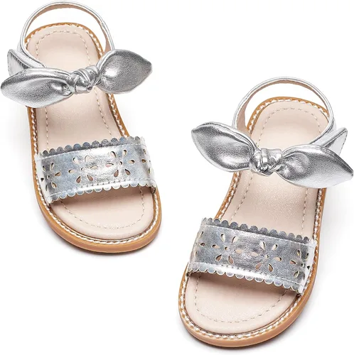 Vista 24 de GINFIVE Sandalias planas para niñas pequeñas, zapatos de vestir con punta Gf361-marrón