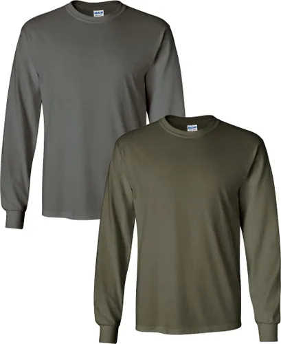 Vista 33 de Gildan - Camiseta de algodón y de manga larga para hombre, modelo G2400 (1) verde irlandés + (1) negro