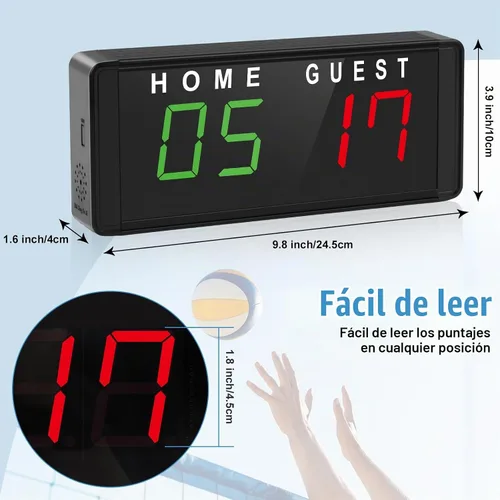 Vista 2 de Samshow LED Electronic Scoreboard Digital Score Keeper with Remote & Tripod, Basketball Scoreboard with Shot Clock & Timer & 12/24h Real Time for