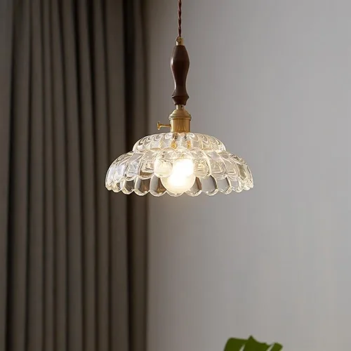 Vista 3 de Modern Full Copper Pendant Lights, Mid Century Clear Glass Shade Ceiling Hanging Lighting, Vintage Walnut Chandelier for Hallway Kitchen Island