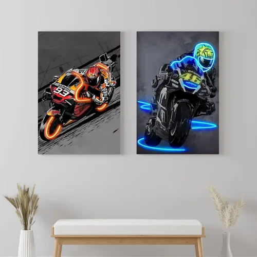 Vista 6 de Sorventina Pintura en Estilo Neón Naranja #93 RC213V Bicicletas de Carrera en Arte de Pared - Lienzo Envuelto de 16x24, Sin LED, Decoración Ideal