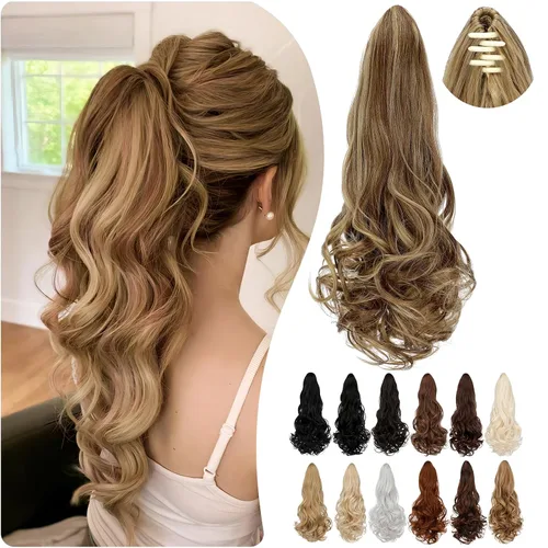 Vista 8 de Extensión de cola de caballo de 18 pulgadas, 20 pulgadas, larga, rizada, ondulada, recta, con clip, de aspecto natural, extensión de cabello