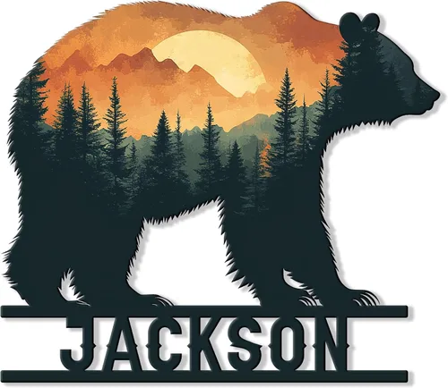 Vista 18 de Letrero de metal de oso personalizado, decoración de pared con nombre personalizado para cabaña, porche, patio, valla o habitación, regalos rústicos