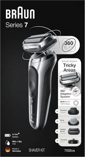 Vista 10 de Braun Series 7 7032cs - Maquinilla de afeitar eléctrica flexible para hombres, para uso húmedo y seco, afeitadora eléctrica, recargable, afeitadora