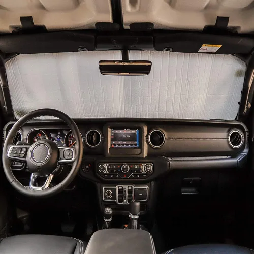 Vista 4 de Savadicar Parasol para parabrisas para Jeep Wrangler JL JLU y Gladiator JT 2018-2025, protector térmico, estructura laminada triple de papel