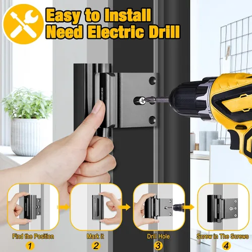 Vista 4 de Cerradura de seguridad para puertas del hogar, cerradura de refuerzo de metal mejorada, cerradura de seguridad para puertas de 3 pulgadas que