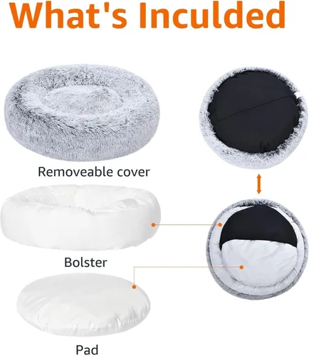 Vista 4 de Amazon Basics Donut Pet Bolster - Cama de pelo sintético para perro, gris, 36" x 36