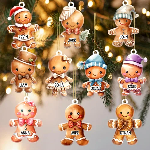 Vista 6 de Nazenti Adorno navideño de jengibre para niños, adorno familiar personalizado de galleta de jengibre, adorno de Navidad para niños, bonito lote