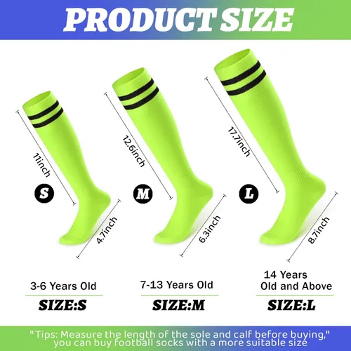 Vista 2 de 6 pares de calcetines de fútbol para niños pequeños transpirables sobre la rodilla para niños, calcetines de tubo a rayas, calcetines de fútbol