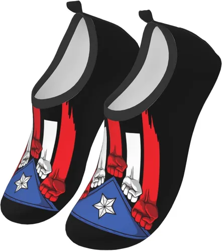 Vista 3 de Zapatos de agua con logotipo de la bandera puertorriqueña, zapatos de agua para ejercicio al aire libre, zapatos de secado rápido, zapatos descalzos