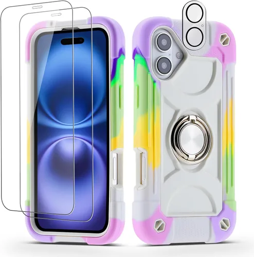 Vista 26 de Funda para iPhone Se3/iPhone Se2, iPhone 6/6S, iPhone 7/iPhone 8 de 4.7 pulgadas con soporte de anillo, con 2 protectores de pantalla resistentes