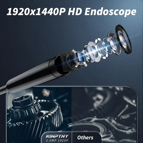 Vista 7 de Cámara endoscopio con luz, herramientas de boroscopio HD 1920P con 8 luces LED ajustables, endoscopio con cámara de serpiente semirrígida