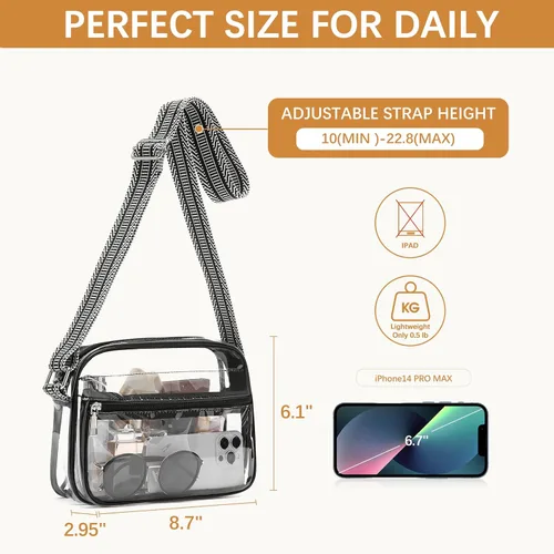 Vista 3 de BOSTANTEN Bolsa transparente para mujer, aprobada para estadios, bolsas transparentes pequeñas, bolso cruzado de moda para conciertos, eventos