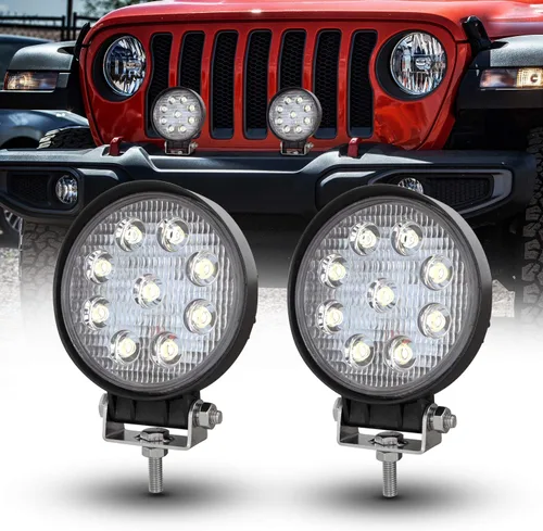 Vista 9 de Willpower 2 piezas de 27 W de 2200 lm, barra de luz de trabajo LED redonda, lámpara de conducción de haz puntual para todoterreno, SUV, barco, Jeep