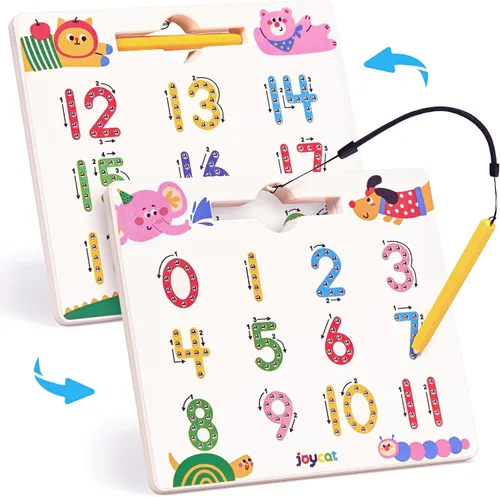 Vista 11 de JoyCat Juego de tableros magnéticos de letras y números para trazar, tablero doble cara de alfabeto y números para niños pequeños, práctica de ABC