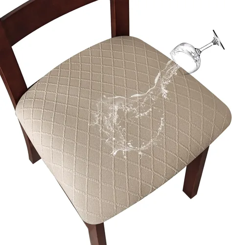 Vista 24 de Fundas de asiento impermeables para sillas de comedor, fundas para sillas de comedor y cocina (beige, 2 piezas) Jacquard Removable Machine