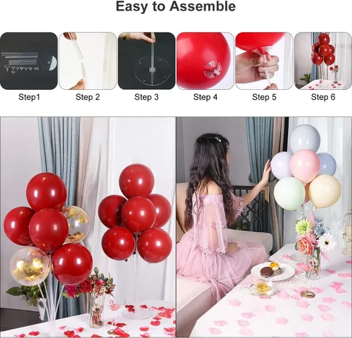 Vista 5 de Kit de soporte para globos, kit de soporte de mesa para globos, palos para globos con tazas, fácil montaje, soporte para globos, 2 juegos de soporte