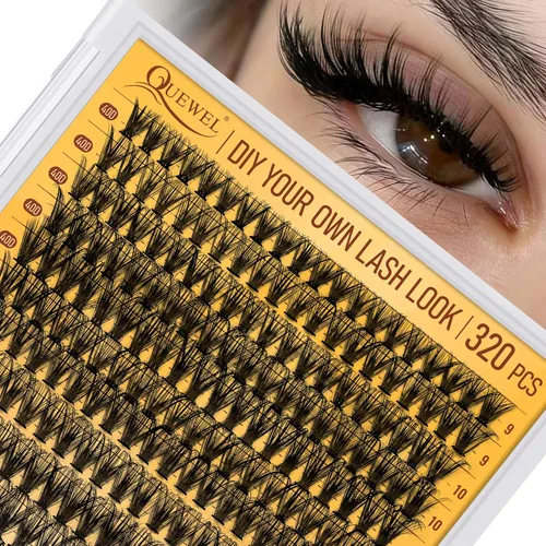 Vista 40 de Kit de racimos de pestañas QUEWEL, 320 piezas, extensiones de pestañas en racimo de 30D, racimos de pestañas de 9-16mm, kit de pestañas dispersas
