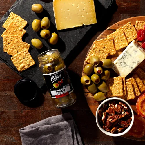 Vista 6 de Collins Aceitunas rellenas de pimiento - Aceitunas de cóctel gourmet - Aceitunas de reina españolas con pimienta de pimiento, cóctel de Martini