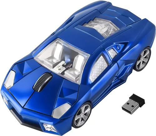 Vista 12 de FIRSTMEMORY - Mouse inalámbrico para automóvil, 2.4 G, ratón óptico de auto de carreras, 1600 DPI para PC, laptop, escritorio (negro)