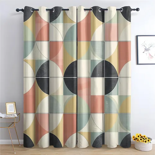 Vista 15 de Cortinas hexagonales blancas y negras, cortinas opacas geométricas para dormitorio, cortinas de ventana modernas, cortinas abstractas llamativas
