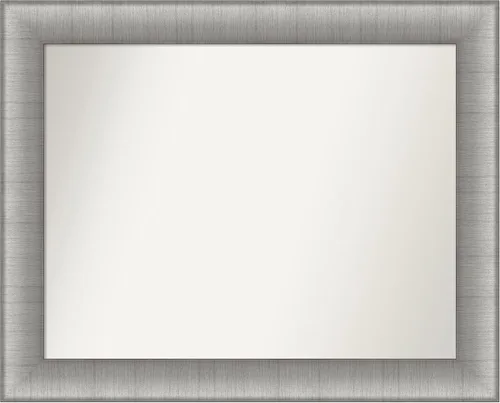Vista 84 de Amanti Art Espejo de baño plateado para sobre el fregadero, 28 x 37 pulgadas, elegante espejo rectangular de peltre cepillado, marco de madera