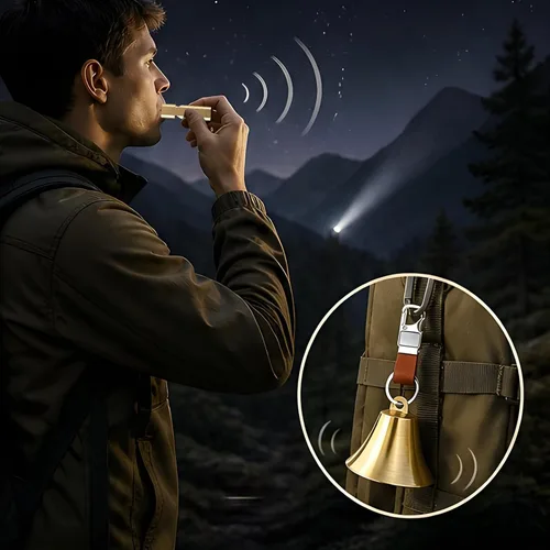Vista 7 de Pacify 2" Loud Bear Bell with Whistle for Hiking, 3 in 1 Solid Brass Bear Bells with Emergency Whistle and Carabiner for Survival, Hiking, Camping