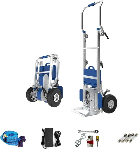 Vista 11 de Carretilla de mano eléctrica para subir escaleras con freno, carretilla de mano para subir escaleras con motor para mover, capacidad de 550 libras