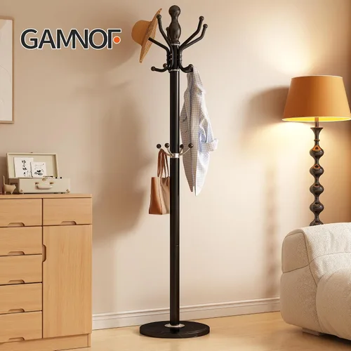 Vista 9 de Perchero de metal con rotación de 360°, color negro Modern Coat Rack with 360° Rotary Design Sturdy Heavy Duty Hall Tree Hats Hanger Holder Stand