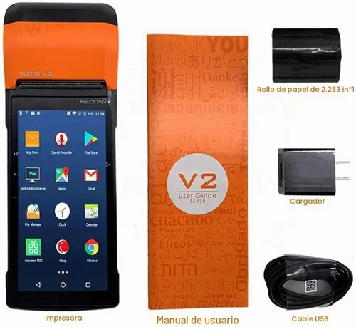 Vista 7 de Impresora POS móvil SUNMI V2 Terminal POS con impresora térmica de recibos de 2.283 in, altavoz, leva, escáner de código de barras en una impresora
