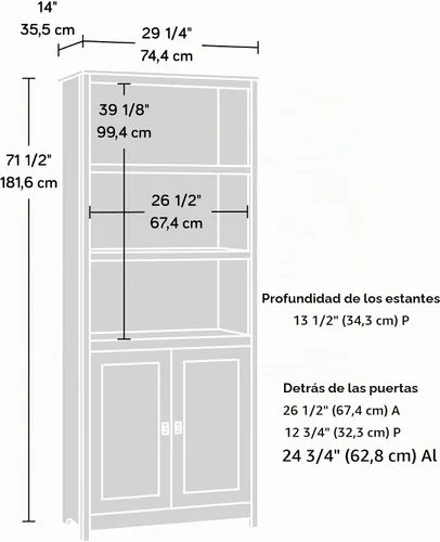 Vista 3 de Sauder Cottage Road - Estantería con almacenamiento, biblioteca con puertas y estantes ajustables, en acabado de roble Raven