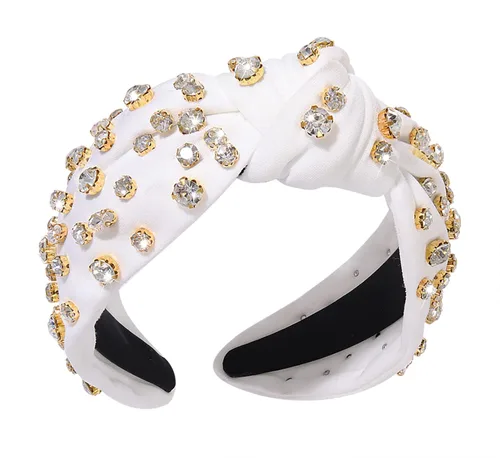 Vista 9 de Diadema anudada de cristal para mujer, diadema con nudo superior ancha, diadema de moda para mujer, accesorios para el cabello (rosa)