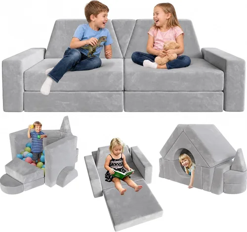 Vista 11 de 15 piezas Sofá de juego modular para niños, Sofá para niños pequeños y niños, sofás para niños pequeños, Kit de construcción de fortalezas con sofás