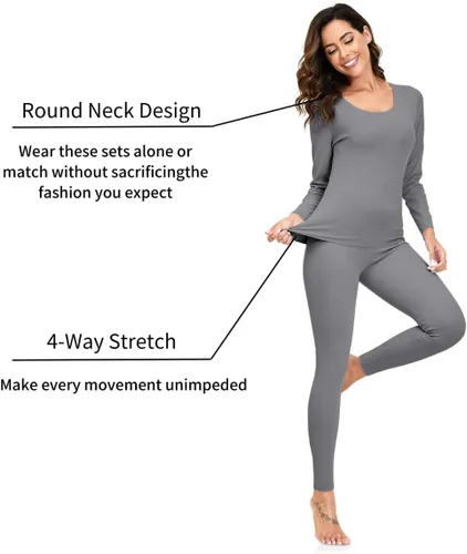 Vista 2 de YRW Ropa interior térmica para mujer, conjunto de pijama largo con forro polar, capa base suave, tallas S-XXL