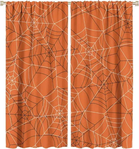 Vista 96 de Cortinas opacas de tela de araña aterradora para niños, tela de araña en blanco y negro, fondo rojo, dormitorio de niños, guardería, decoración