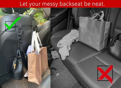 Vista 6 de Paquete de 2 ganchos universales para reposacabezas de automóvil, para interior de automóvil, asiento trasero y delantero, organizador para bolsos