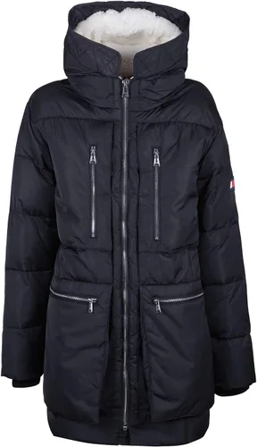 Vista 9 de Tommy Hilfiger Parka pesada acolchada con capucha Sherpa para hombre, Blanco Verde militar