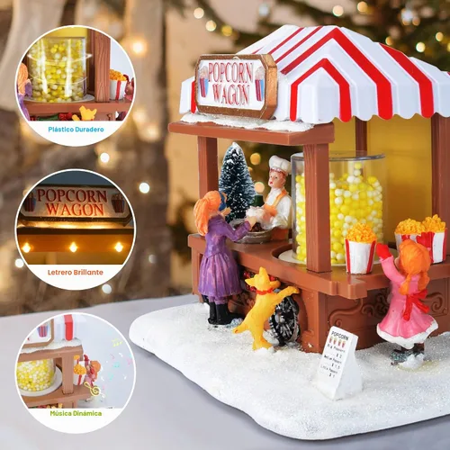 Vista 3 de Casas de Pueblo de Navidad con Luces LED Iluminadas, Casa de Ratón de Palomitas de Maíz Multicolor para Decoración del Hogar