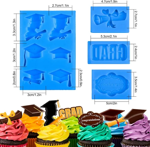 Vista 2 de Whaline Paquete de 4 moldes de silicona para fondant de graduación 2026, molde de diploma de felicitaciones, felicitaciones, dulces, chocolate