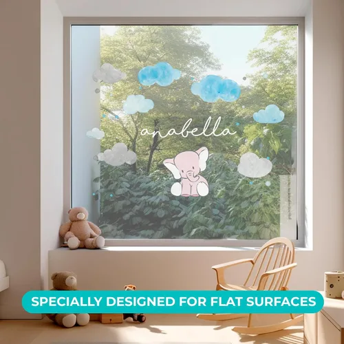 Vista 3 de Pegatina de pared para habitación de bebé, diseño de nubes y elefantes