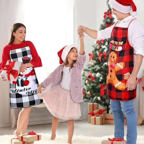 Vista 7 de 4 delantales divertidos de Navidad, delantales de cocina de búfalo a cuadros, regalos de cocina para hombres y mujeres, suministros de fiesta