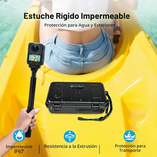 Vista 9 de Lekufee Estuche rígido impermeable de viaje para DJI Osmo 360, batería y otros accesorios (solo funda y bolsa)