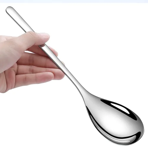 Vista 5 de Juego de 2 cucharas de servir, cucharas sólidas y ranuradas de acero inoxidable de 9.4 pulgadas, utensilios de cocina extra grandes y resistentes